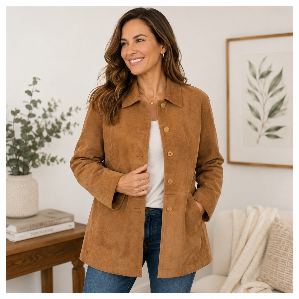 Golden Bear Sportswear Jacket Women‎ XL Tan Suede Leather Western Button Coat